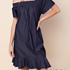 Dark Denim Blue Off the Shoulder Dress